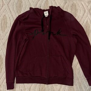Pink Victoria’s Secreat Burgundy Hoodie with Black Script
